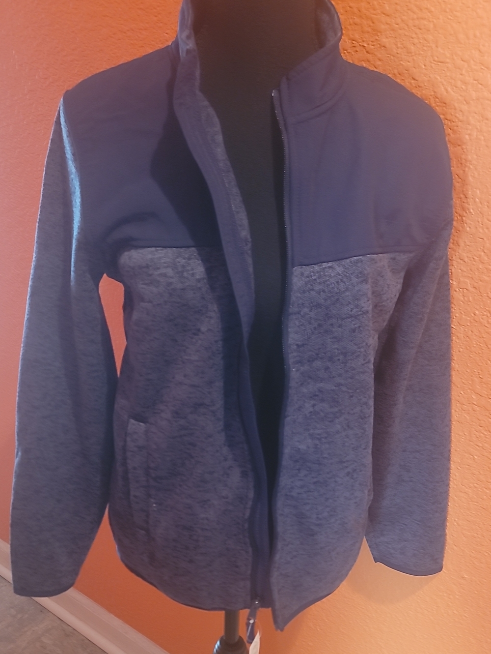 NWT, Boys Navy and Heather Gray Full-Zip Fleece Jacket size XXL(16)